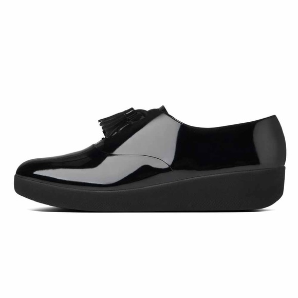 Fitflop Shoes - FitFlop Women's Classic Tassel Superoxford Patent Shoes All Black Size 7